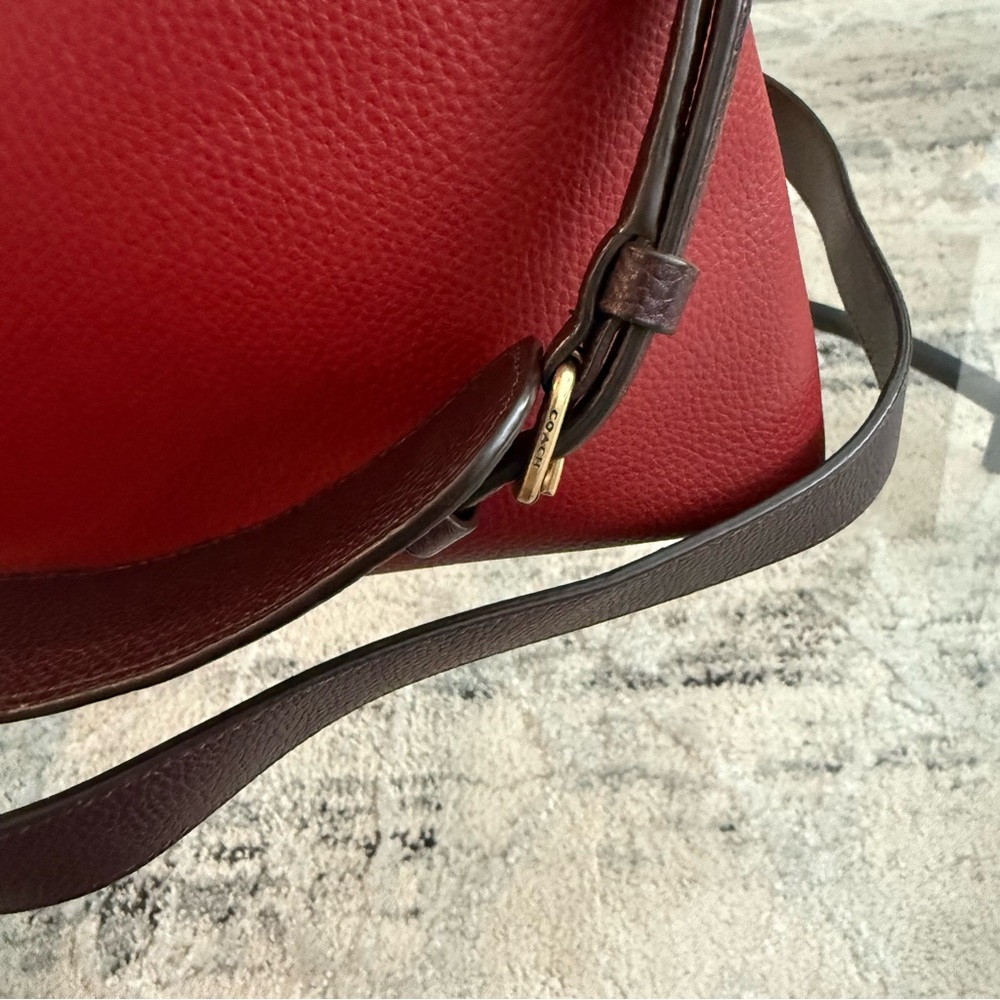 Coach Red Pebble Leather Shoulder Bag with Gold-Tone Hardware - Picture 6 of 10